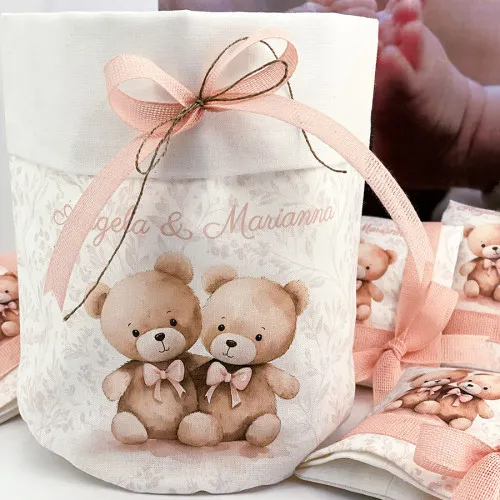 Bomboniere nascita e battesimo sacco confettata personalizzato orsetto
