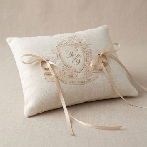 Cuscino portafedi rettangolare  personalizzato monogram crest with floral