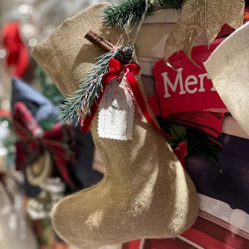Natale calze della befana personalizzate calza con tag juta