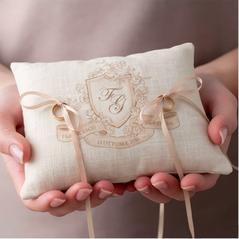 Cuscino portafedi rettangolare  personalizzato monogram crest with floral