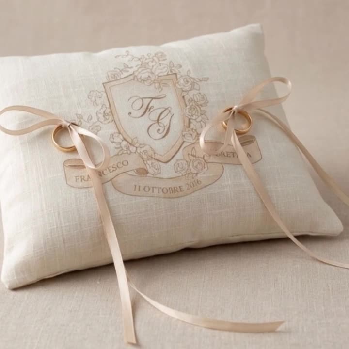 Cuscino portafedi rettangolare  personalizzato monogram crest with floral