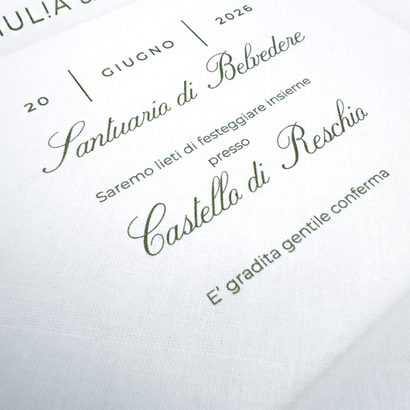 Partecipazioni in tessuto modello busta ghirlanda